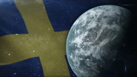 EPIC FLAG OF SWEEDEN IN THE SPACE Video stock 132655550