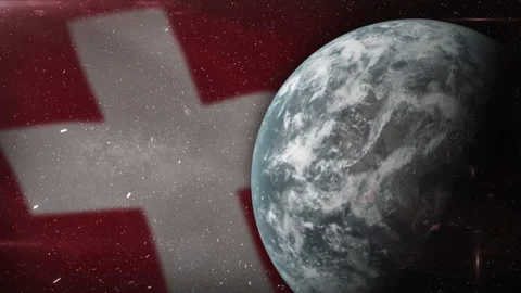 EPIC FLAG OF SWITZERLAND IN THE SPACE Stock Footage 132663703