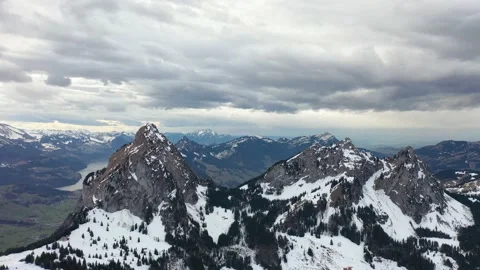 Epic flight around a big mountain called Grosser Mythen in Switzerland. Stock Footage 176979423