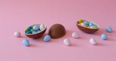 4K Animation of Empty Chocolate Egg Open, Stock Video