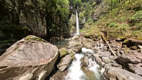 Epic FPV Dive at Waterfall in Gifu, Japan | Cinematic Low Flight Through Nature Video stock 335145156
