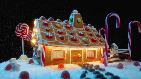 Epic Gingerbread House in the Snow Video stock 144933551