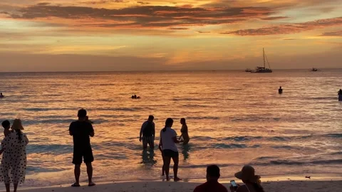 Epic Golden Sunset On White Beach In Boracay, Philippines Stock Footage 159196835