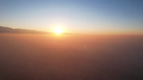 Epic gray smog is visible at sunset over the city Stock Footage 256282617