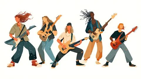 Epic Guitar Battle Duo in Solo Showdown Silhouette Pack Stock Illustration