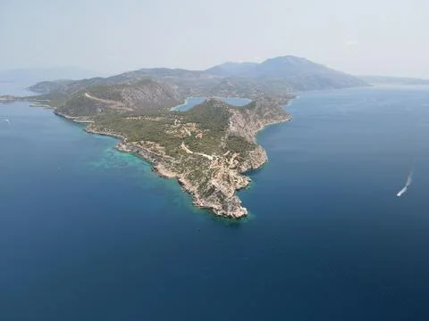 Epic high angle aerial view of Melagavi Cape Foto stock
