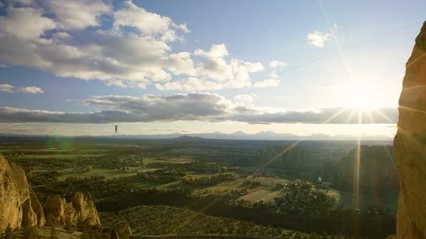 Epic Highlining at Sunset - Smith Rock - 4k Stock Footage 106363619