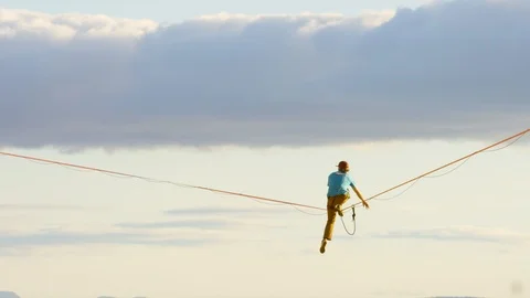 Epic Highlining at Sunset - Smith Rock - 4k Stock Footage 106363837