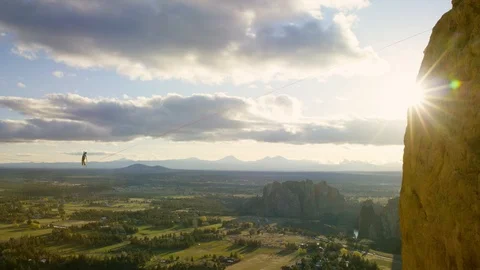 Epic Highlining at Sunset - Smith Rock - 4k Stock Footage 106363906