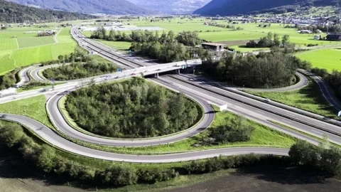 Epic hyperlapse around rural highway junction with heavy traffic in Switzerland Stock Footage 163295937