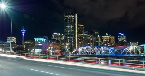 Epic Hyperlapse of Calgary, Alberta skyline at night. Stock Footage 68088465