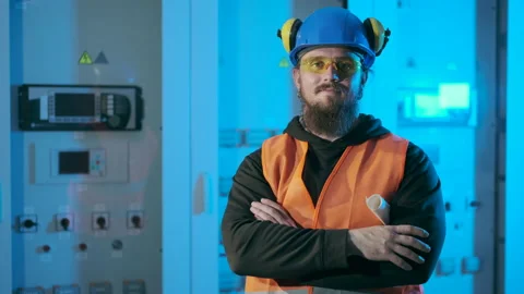 Epic image of a brutal worker with a beard Stock Footage 146710199