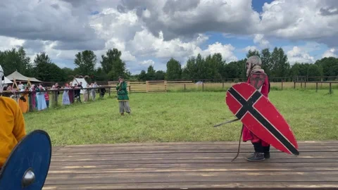 Epic Invading Army of Medieval Knights on Battlefield Stock Footage 234246256