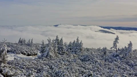 Epic inversion in mountain ridges with view Praděd in winter snow sunset Stock Footage 141924066