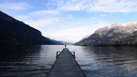Epic landscape and a small figure of a man. Stock Footage 79006086