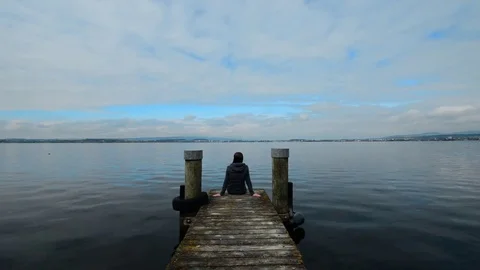 Epic landscape and a small figure. Stock Footage 82459945