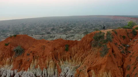 Epic Landscape Man Standing Edge Cliff Sunset Stock Footage 149048971