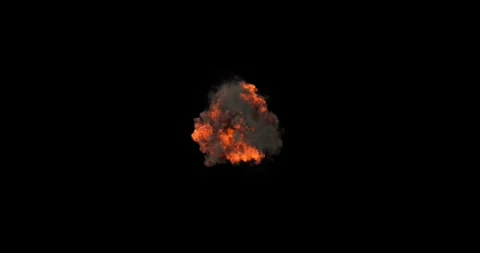Epic Large Fiery Explosion and Wide Smoke Dispersion VFX Overlay Against Black Stock Footage 333189653