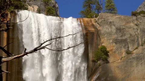Epic large forest waterfall with spectators Stock Footage 91496216