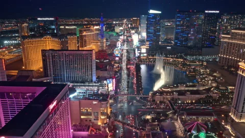 Epic LAS VEGAS aerial time lapse, Strip skyline colorful night illumination 4K Stock Footage 187353542