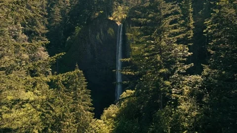 Epic Latourell Falls Waterfall Oregon Washington Columbia River Gorge Stock Footage 280702543