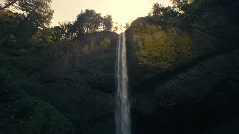 Epic Latourell Falls Waterfall Oregon Washington Columbia River Gorge Stock Footage 280702560