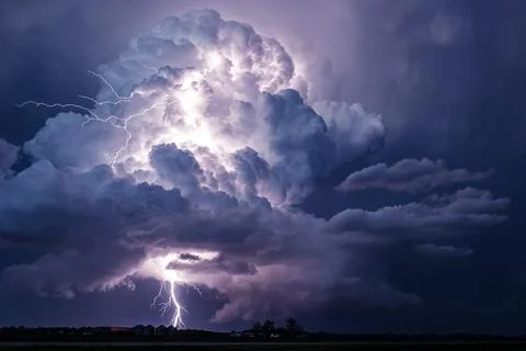 Epic Lightning Bolt on Backside of Supercell Storm in Arkansas - TIFF Stock Photos