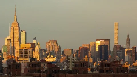 Epic Manhattan Skyline Sunset Timelapse New York City Skyscrapers NYC Buildings Stock Footage 82790476