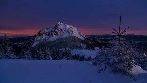 Epic night climb to mountains summit with light headlamps, time lapse dolly shot Stock Footage 73105942