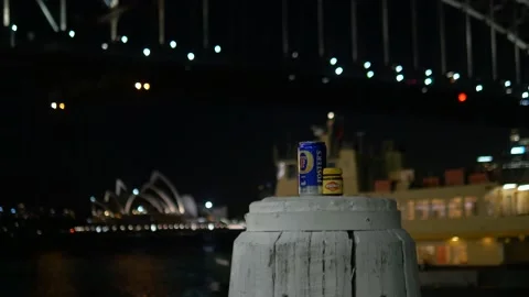 Epic Night View Of Sydney Harbour, Fosters Beer Can Stock Footage 158965629