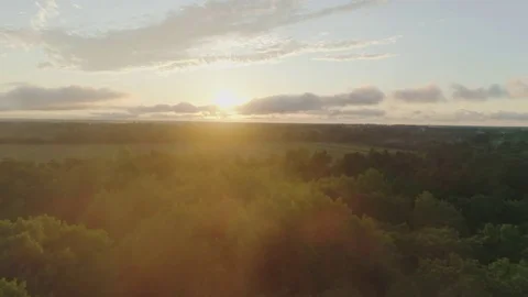 Epic Northern Wisconsin Sunset while Drone Flies through Fog Vídeo Stock 81797923