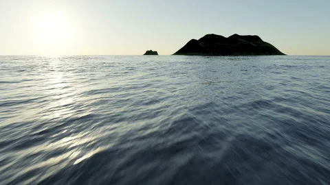 Epic Ocean Flyover with Island 3D Animation Stock Footage 150218949
