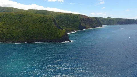 Epic Ocean Flyover Towards Dramatic Hawaii Big Island Coastline Cliffs And Hi Stock Footage 92954354