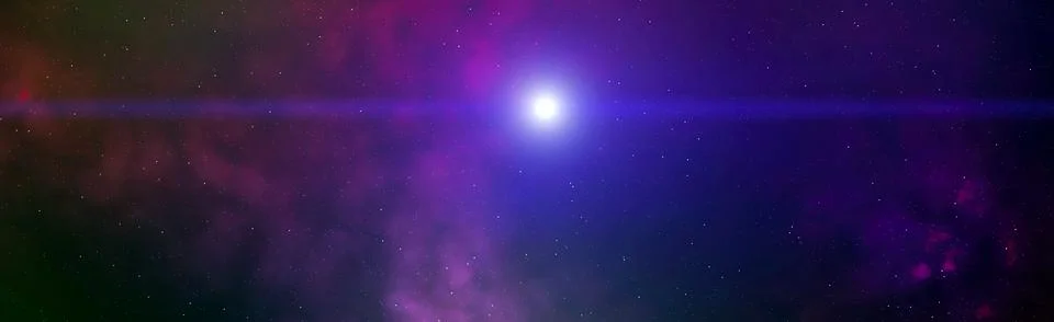 Epic panoramic deep space background featuring a brilliant glowing star with  Stock Illustration