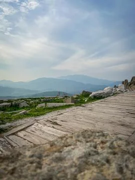 Epic panoramic view of Pergamon Acropolis, a legacy of the Attalid Dynasty .. Foto stock