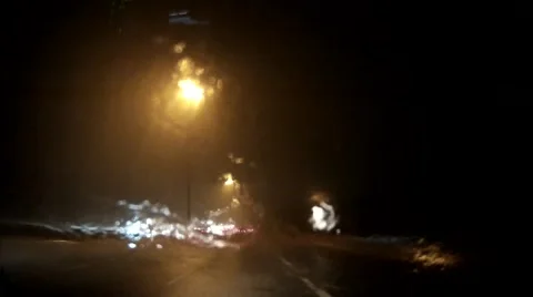 Epic POV driving in heavy rain at night on highway Stock Footage 67341020