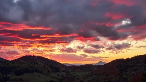 Epic red clouds at sunset, red sky Stock Footage 164000718