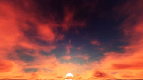 Epic Red Fiery Sky with Fire Red Clouds at Sunset Timelapse Stock Footage 64513902