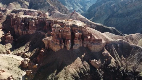Epic red sandstone spires, unique Martian Charyn Canyon, Kazakhstan Stock Footage 336103259