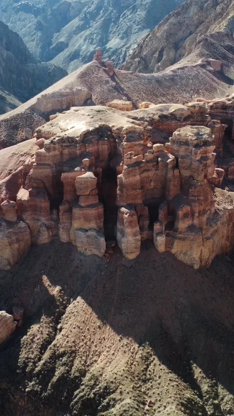 Epic red sanstone spires, unique Martian Charyn Canyon, Kazakhstan Stock Footage 336692026