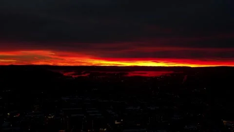 Epic red Sunset in 4K - Cinematic Drone Views of Norway's most amazing red Stock Footage 306368951