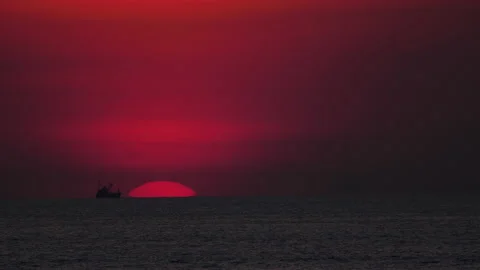 Epic red sunset in the ocean Stock Footage 156410405