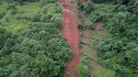 Epic Rockslide Disaster: Earth Crumbling Down Cliff Face, 4K Drone Footage Stock Footage 305808974