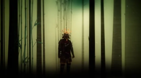 Epic samurai Warrior Wearing Full Body Armor Standing in the Forest Stock-Footage 59057467