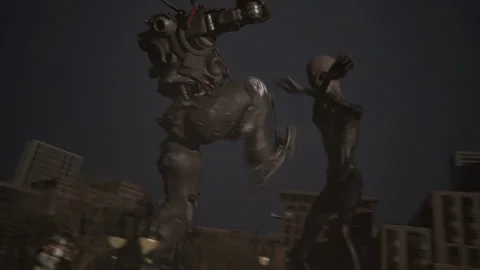 Epic scene in the city fighting alien invasion Stock-Footage 288584485