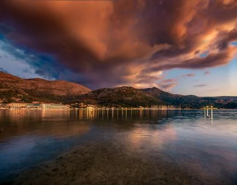 Epic scene of cloudscape on beachfront Stock Photos
