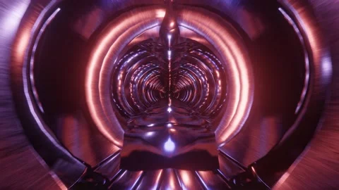 Epic sci-fi space station brushed metal abstract corridor tunnel. Video stock 134906952