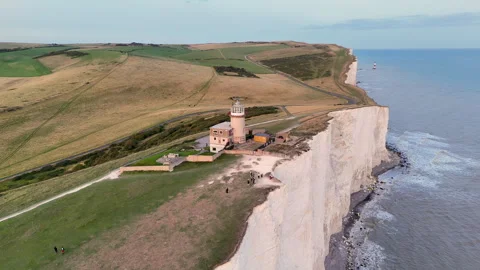 Epic SevenSisters Lighthouse Coastline Stock Footage 344058002