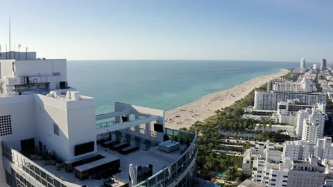 Epic shot flying over building in miami Stock Footage 152428028