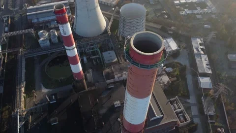 Epic shot on high smoke chimneys.  Stock Footage 143890901